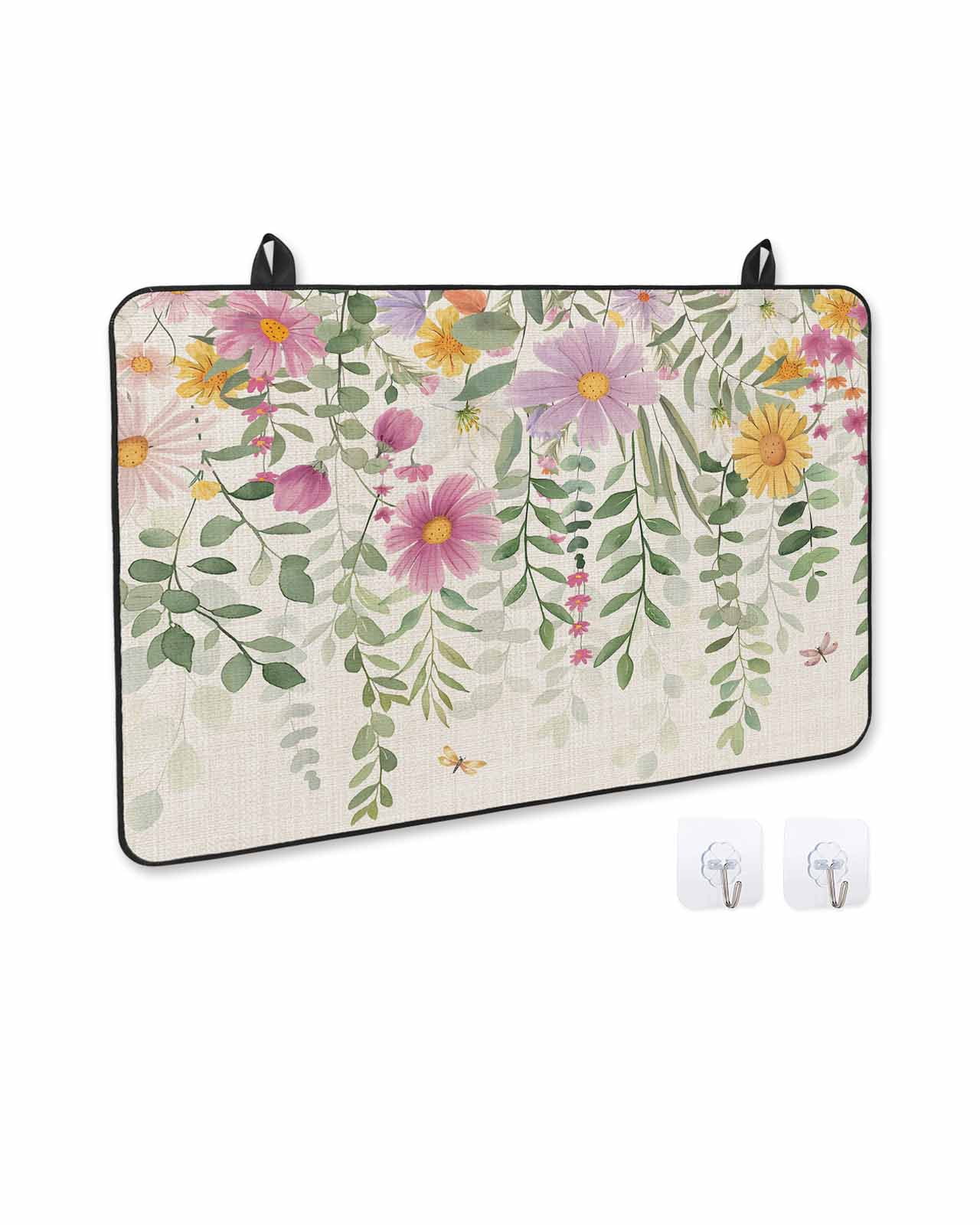 nqOlkjepod Large Induction Cooktop Protector Mat 24"x21", Flowers Leaves Stove Top Covers for Electric Stove, Farmhouse Spring Botanical Plants Stove Burner Cover Mats, Glass Top Stove Cover