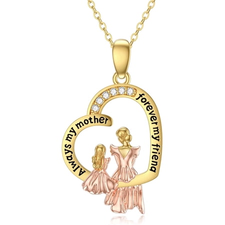 14K Mother and Daughter Necklaces for Women Real Gold Mom and Daughter Heart/Tree of Life Pendant Necklace 16"-18"