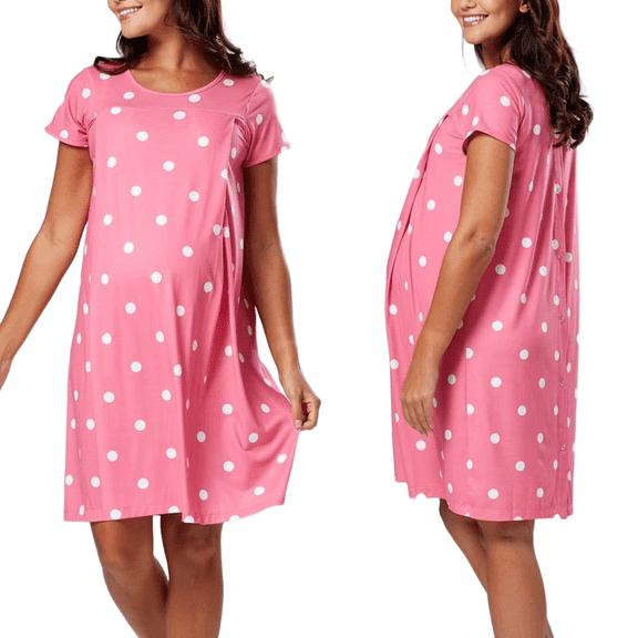 Gleelaud Soft Short Sleeve Maternity Nursing Nightgown, Labor Postpartum Hospital Gown, Solid & Print Options, Fits All Pregnancy Stages
