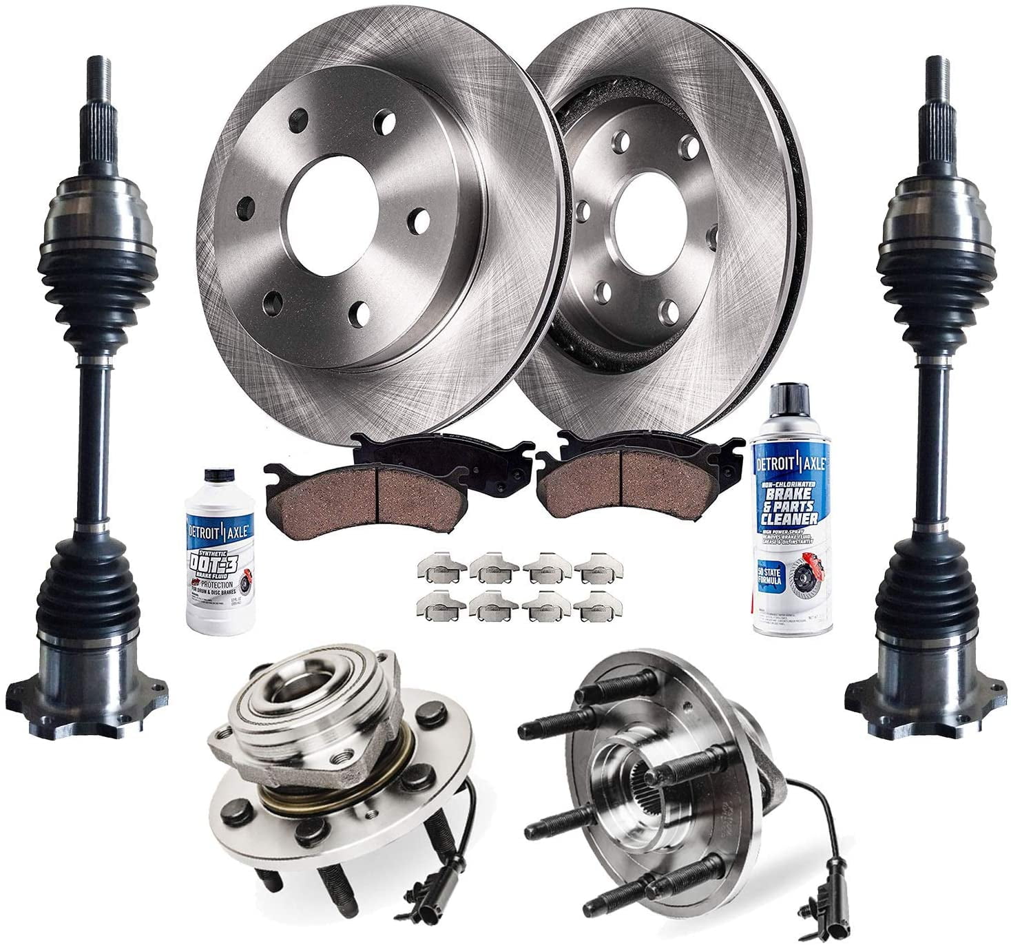 Detroit Axle 4WD Front Disc Rotors Brake Pads Wheel Hubs CV Axles
