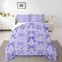 Manfei Girls Purple Ribbon Bedding Comforter Set, Dreamy Bowknot Bow-tie Twin Comforter Sets, Princess Cartoon Style Reversible Bedding Set, Microfiber Bedroom Decor, 2 Pieces