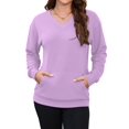 thumbnail image 2 of OutfitShow Womens Long Sleeve Sweatshirt Casual Fall V Neck Pullover Tops with Pockets,Sizes S-3XL, 2 of 8
