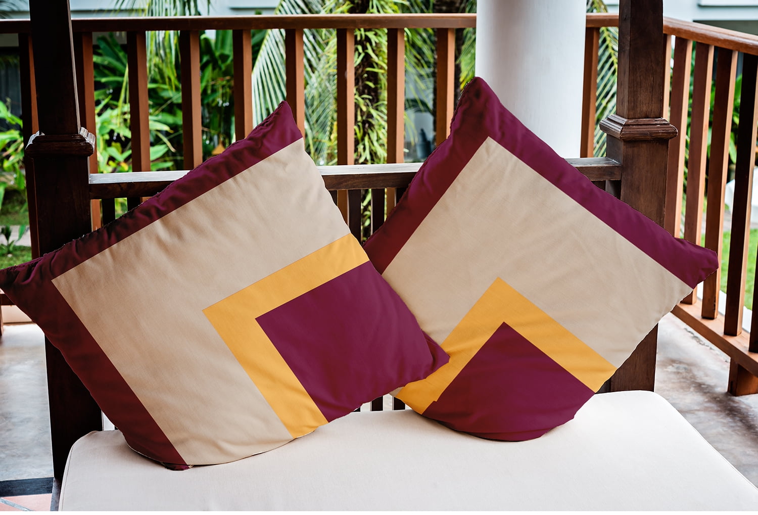 16" x 16" Simply Daisy Bold Blocks Indoor/Outdoor Pillow, Maroon Red Qty 1