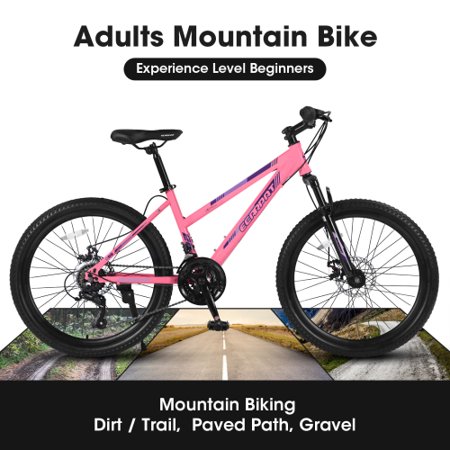 ACE-BIKE,1-YEAR-WARRANTY,26 Inch Mountain Bike for Teenagers,Girls,Women, Shimano 21 Speeds with Dual Disc Brakes and 100mm Front Suspension(Pink)