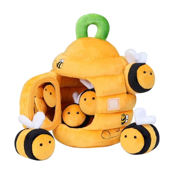 6.9in Soft Plush Beehive Toy Set with Miniature Bees, Educational Sensory Plushies for Home Decor and Soft Play Interactive Display Use
