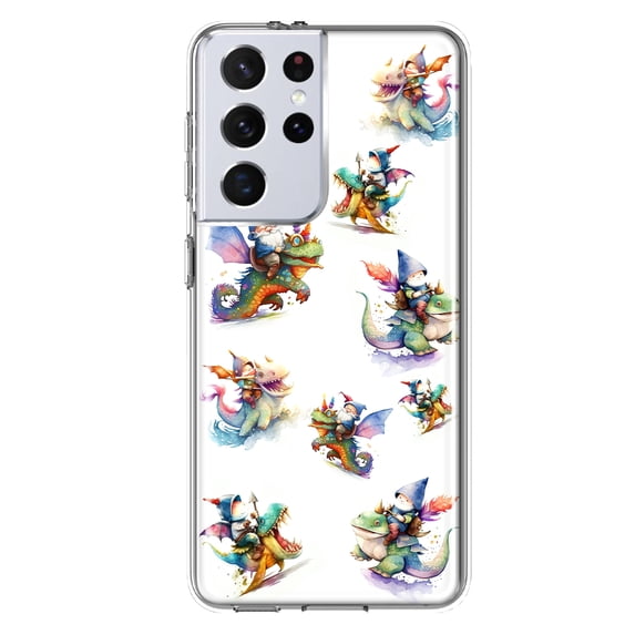 MUNDAZE Samsung Galaxy S21 Ultra Shockproof Clear Hybrid Protective Phone Case Cute Fairy Cartoon Gnomes Dragons Monsters Cover