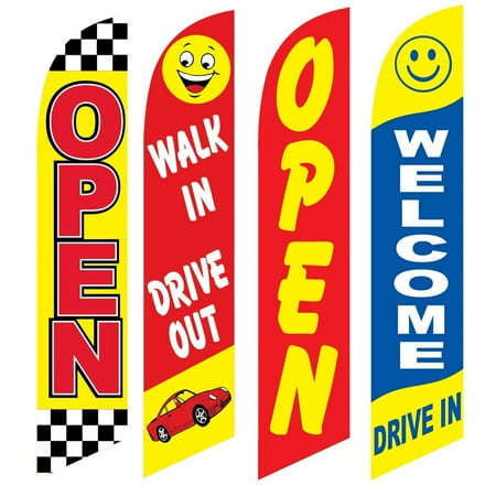 4 Advertising Swooper Flags Open Walk In Drive Out Open Welcome