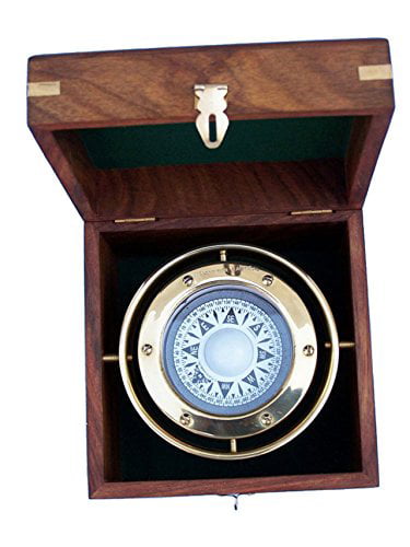Hampton Nautical 3xglass-101 Antique Brass Gimbal Compass w/Rosewood Box 9 Nautical Home Decoration 