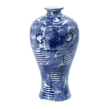 A&B Home 13'' Blue & White Porcelain Vase Ancient Circular Ceramic Flower Pot Home Decoration