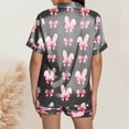 thumbnail image 2 of Yuncity Women Easter Pajamas Silk Satin Heart Shaped Rabbit Short Sleeve Button Down Shirt Shorts Pjs Loungewear Sleepwear Black L, 2 of 5