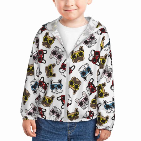 

Zeuib Bulldog Sunglasses Face Print Girls & Boys Sun Protection Hoodie with UPF 50+ Children’s Quick-Dry Jacket Perfect for Outdoor Activities-3 Years