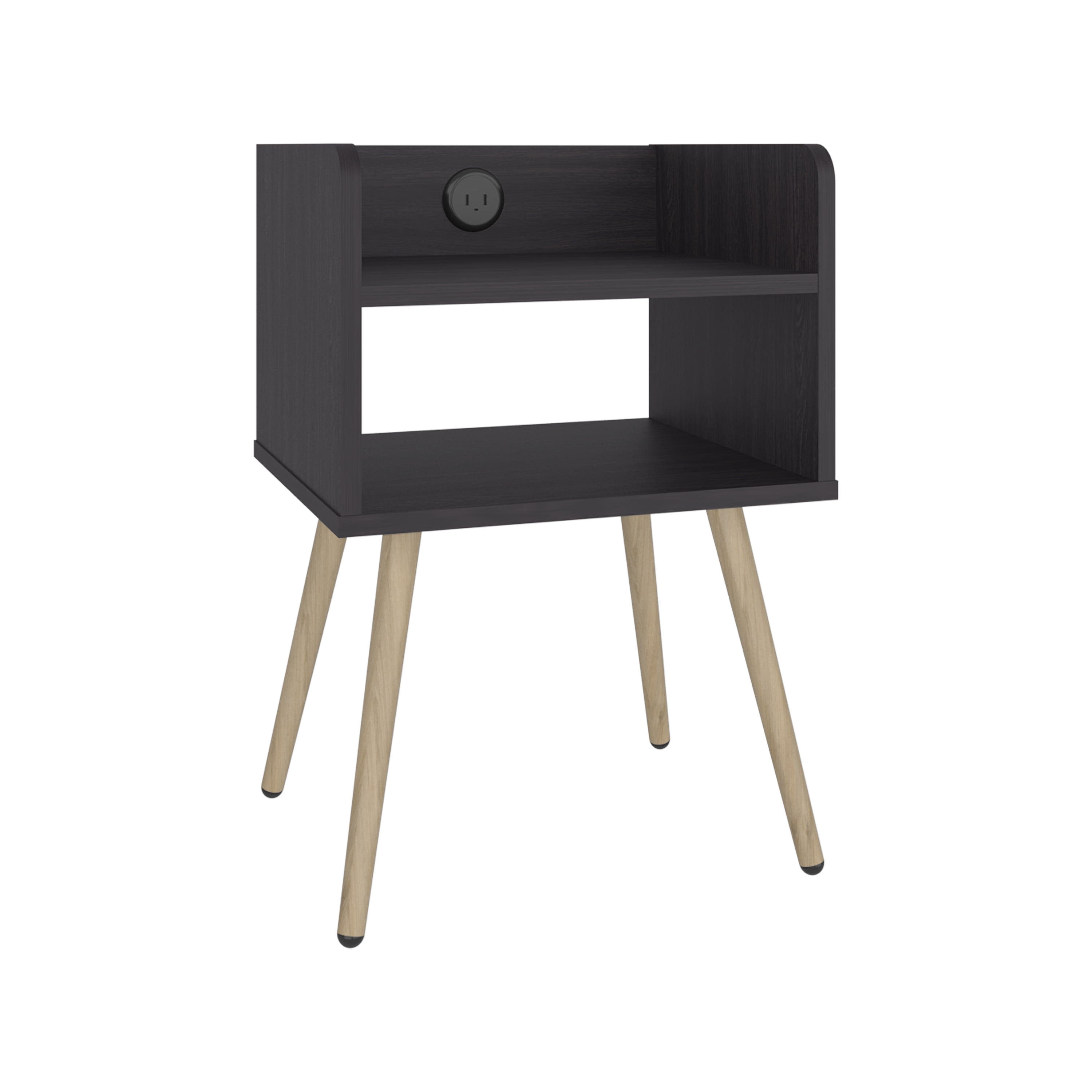Nightstand with USB Port, 2 Shelves - Black Wengue
