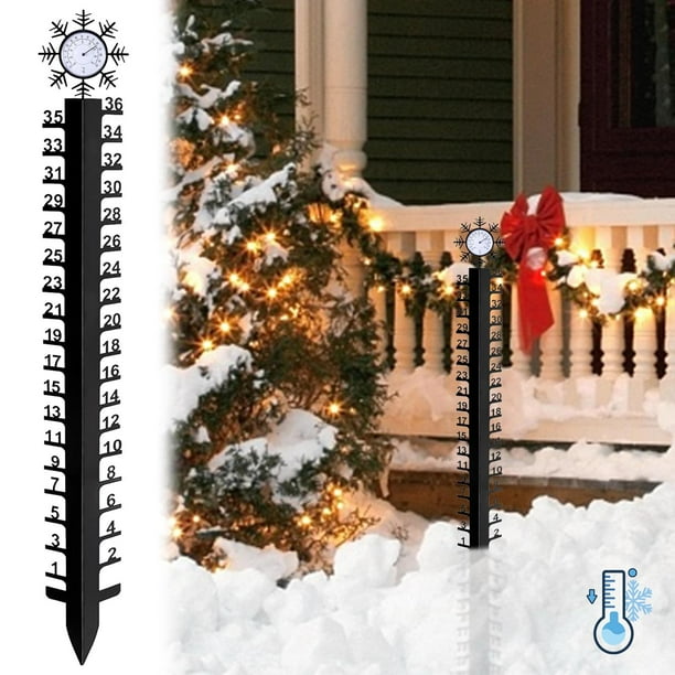 Regla De Nieve Pluviómetro de metal con forma de copo de nieve de 50 pulgadas y medición de temperatura para decoraciones navideñas al aire libre Yulucky