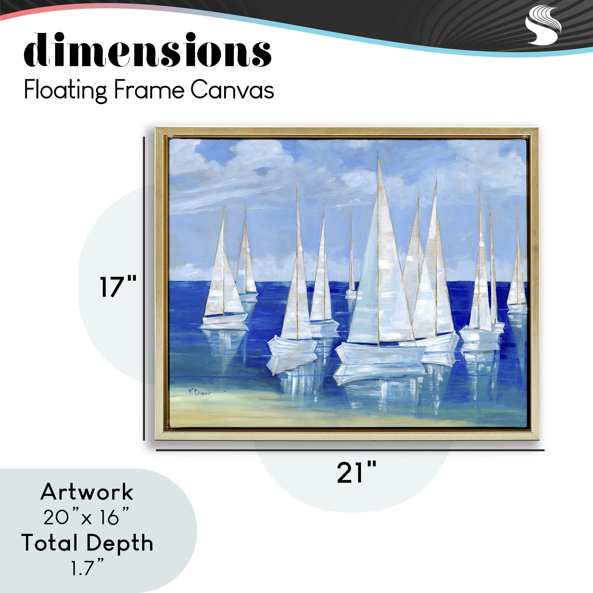 Stupell Industries Blanco Beach Sailboats Gold Framed Floater Canvas Wall Art, design by Paul Brent