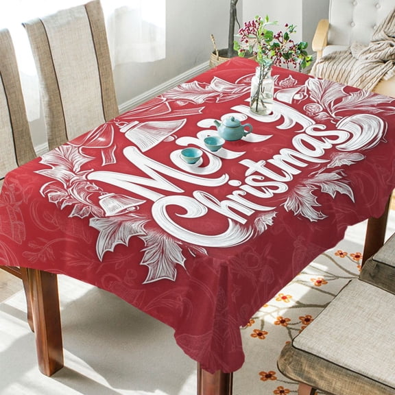 BZSMCE Square Tablecloth White Elegant Christmas Bell and Bowknot Pattern Pattern Tableclothes