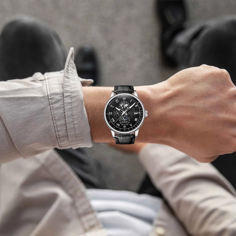Men Casual Waterproof Roman Numerals Leather Band Analog Quartz  display picture 1