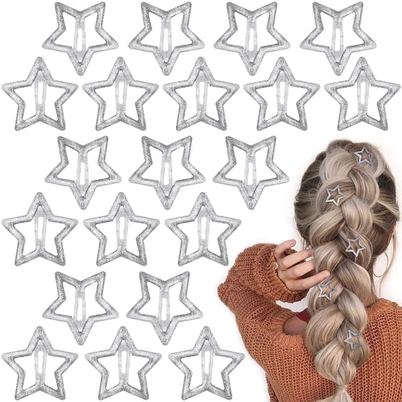 Star Hair Clips Silver Shiny Snap Barrettes Y2K Metal Hair Accessories 20 Pack