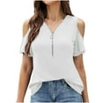 thumbnail image 1 of AherBiu Plus Size Tops for Women Half Zipper V Neck Cold Shoulder Ribbed Dressy Casual Shirts Blouse, 1 of 6