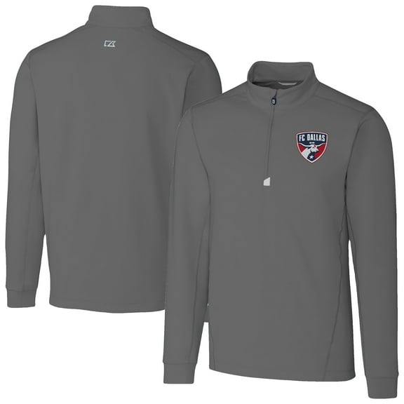 Men's-Cutter & Buck  Gray FC Dallas Traverse Stretch Eco Quarter-Zip Pullover Top
