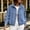 Light Blue, variant on Drovellove Women's Cropped Denim Jacket with Full Zip Front and Ribbed Hem - Loose Fit Trucker Coat with Stand Collar, Button Cuff Detail, Washed Stretch Denim for Streetwear, Coffee Dates