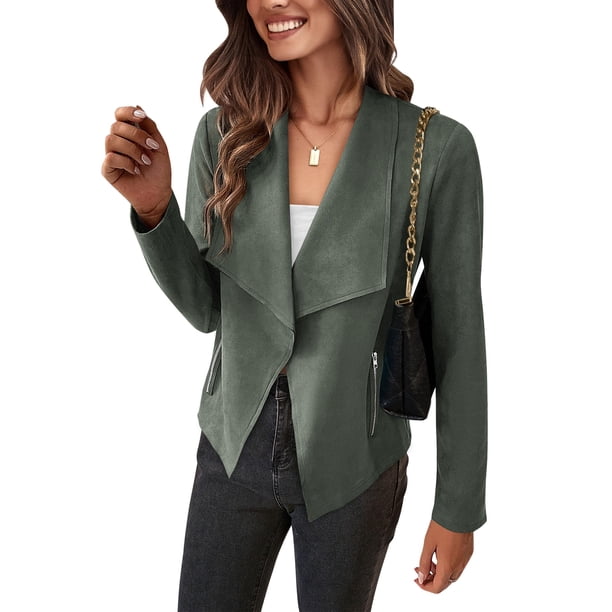 Saco PRETTYGARDEN 2025 de Ante Sintético Verde Claro Corto XL