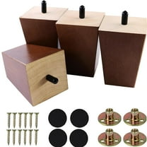 5 Inch Square Wood Sofa Legs - Mid Century Modern Chair & Table Feet (Pack of 4) - Brown Couch Replacement Legs for Dresser, Recliner, Coffee Table, Sideboard - Heavy Duty Furniture Supports