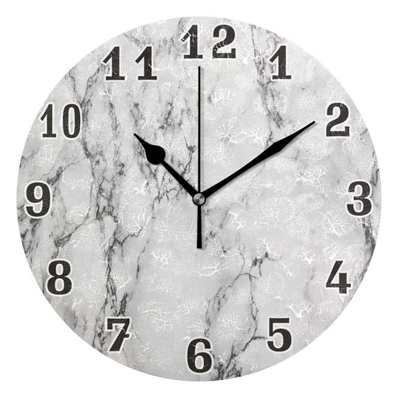 erolrail White Black Marble Round Wall Clock, Silent Non Ticking for Living Room Kids Bedroom Office School Home Decor 12IN