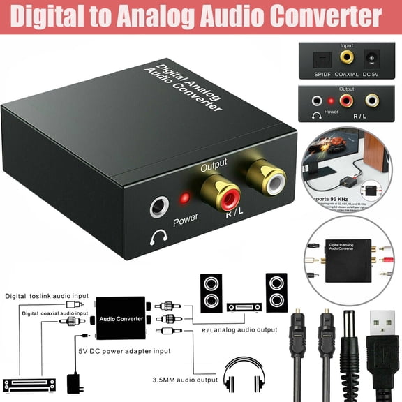 Digital to Analog Audio Converter, Optical Coaxial Toslink to RCA 3.5mm with 24-bit 96KHz DAC, 2-Channel LPCM for TV DVD Game Console to Amplifier