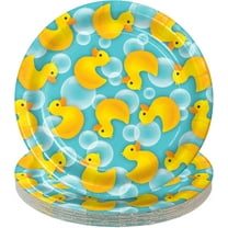 HOME & HOOPLA Rubber Duck Party Supplies - Ducky Bubble Bath Round Paper Dessert Plates for 16 Guests