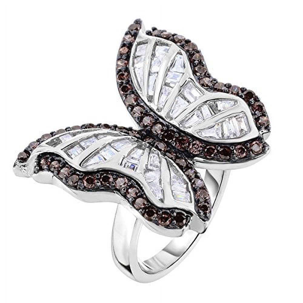 Tilo Jewelry Sterling Silver Butterfly Cocktail Ring With White & Chocolate Color CZ for Women & Unisex (7)