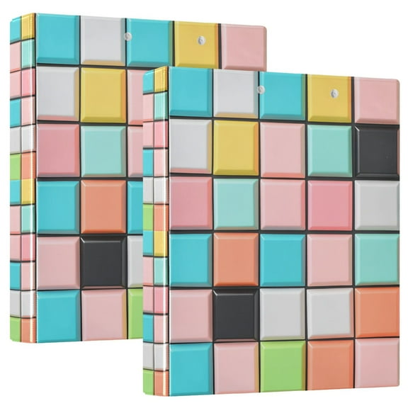 FORMRS 3 Ring Binder 1.5 inch with Pockets Set of 2 Clip Board 200 Sheets Capacity, Colorful Checkered Pattern