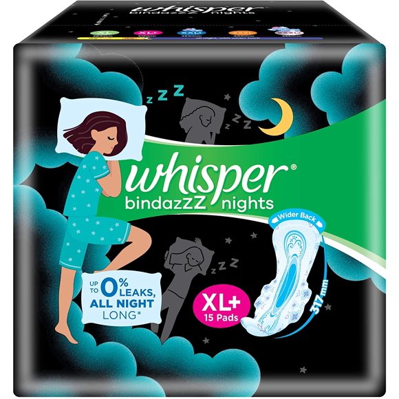 Whisper Ultra Night Sanitary Pads for Women, XL+ 15 Napkins