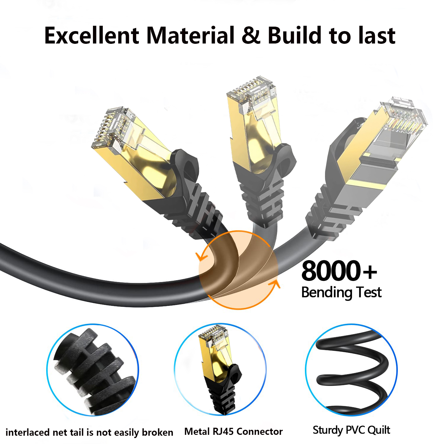 LKYICNHY Cat8 Ethernet Cable 200FT, Shielded 40Gbps 2000MHz High Speed LAN Network Cable with Gold Plated RJ45 Connector and Cross Braid, ROHS/CE Certified, Water-Resistant Cable for Router/Modem