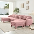 thumbnail image 3 of Boucle Fabric U Shape Sectional 4-seater Sofa Couch With Distinctive Shell-shaped Armrests And 2 Movable Ottomans,Cylindrical Legs Wrapped with Self-fabric,Pink Color, 3 of 17