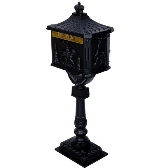 BARONAGE Cast Aluminum Mail Box, Postal Box , Mailbox and Post Kit，Mailbox Color Black