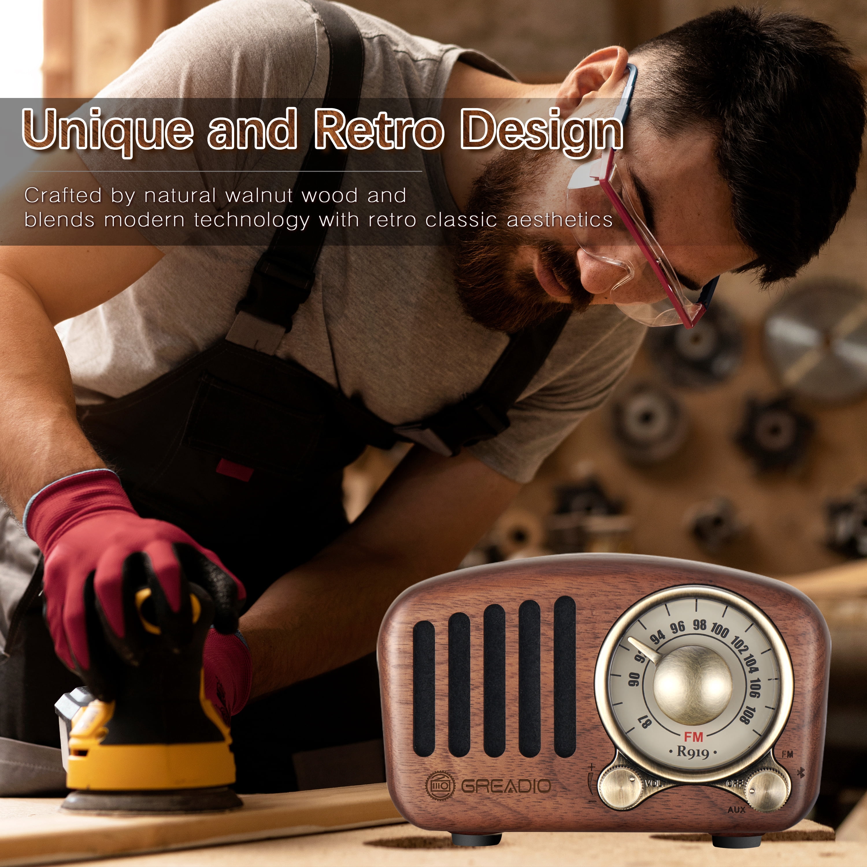 Greadio Portable Bluetooth Speaker, Retro Radio, Vintage Bluetooth Speaker for Home