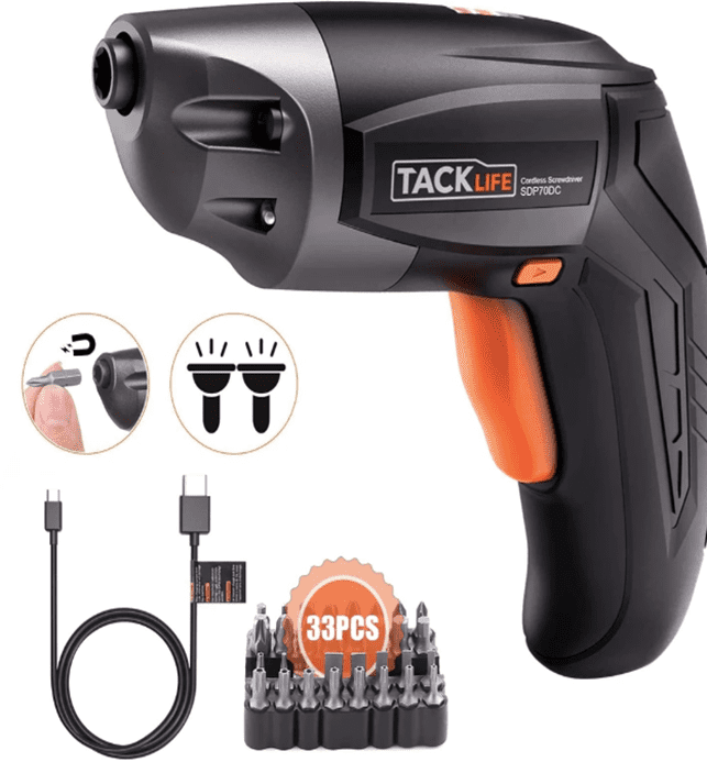 TACKLIFE Cordless Screwdriver, Electric Screwdriver Rechargeable 3.6 Volts 2000mAh Lithium Ion Battery With 33Pcs Free Screw Bits Set,USB Charging With Two LED, SDP70DC