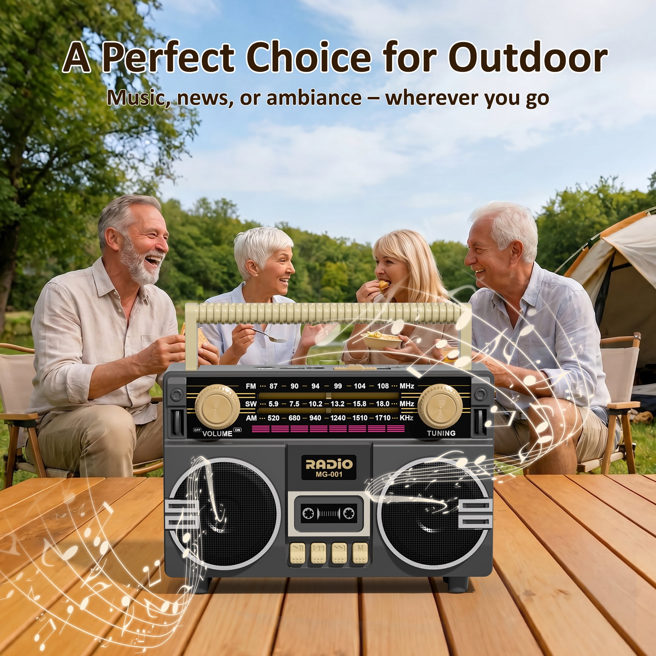 UMUTOO MG001 Retro Vintage AM/FM/SW Radio Bluetooth Speaker with Large Knobs, Dual Speakers, Rechargeable, Portable for Home, Outdoor, Gifts, Elderly, Father's Day