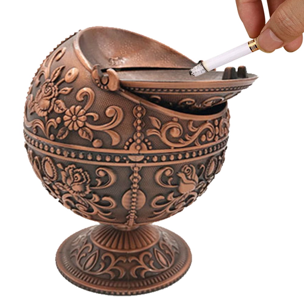 Vintage Windproof Ashtray with Lid Portable Cigarette Ashtray for