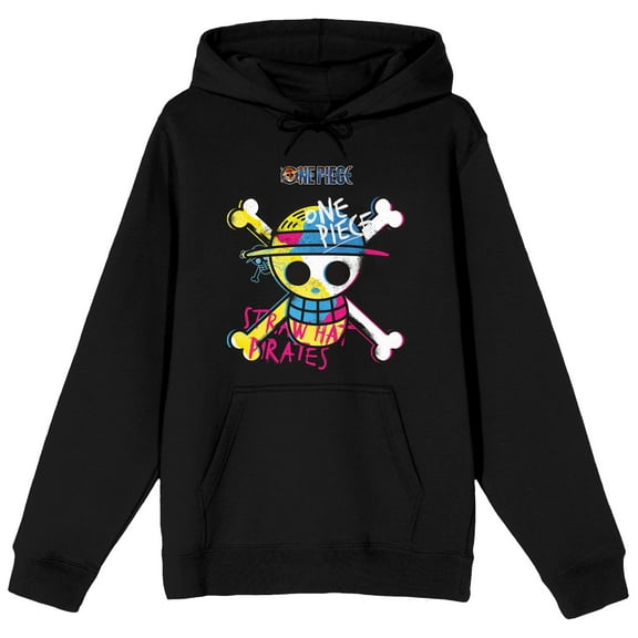 One Piece (Live Action) Graffiti-Style Straw Hat Pirates Adult Black Graphic Hoodie-Medium