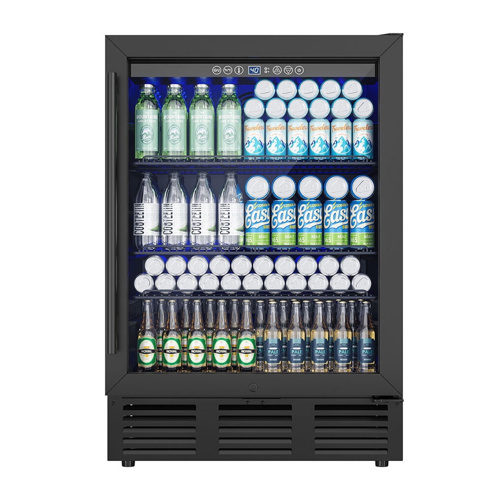 EUHOMY 180 Can Beverage and Wine Refrigerator, 23.5 inCooler with Reversible Glass Door for Home, Built-in or Freestanding, Single Zone, Black