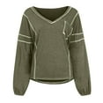 thumbnail image 3 of Abcnature Women Casual Long Sleeve Henley Raglan T Shirts Patchwork Tunic V Neck Button Blouse Tops Green 3XL, 3 of 5