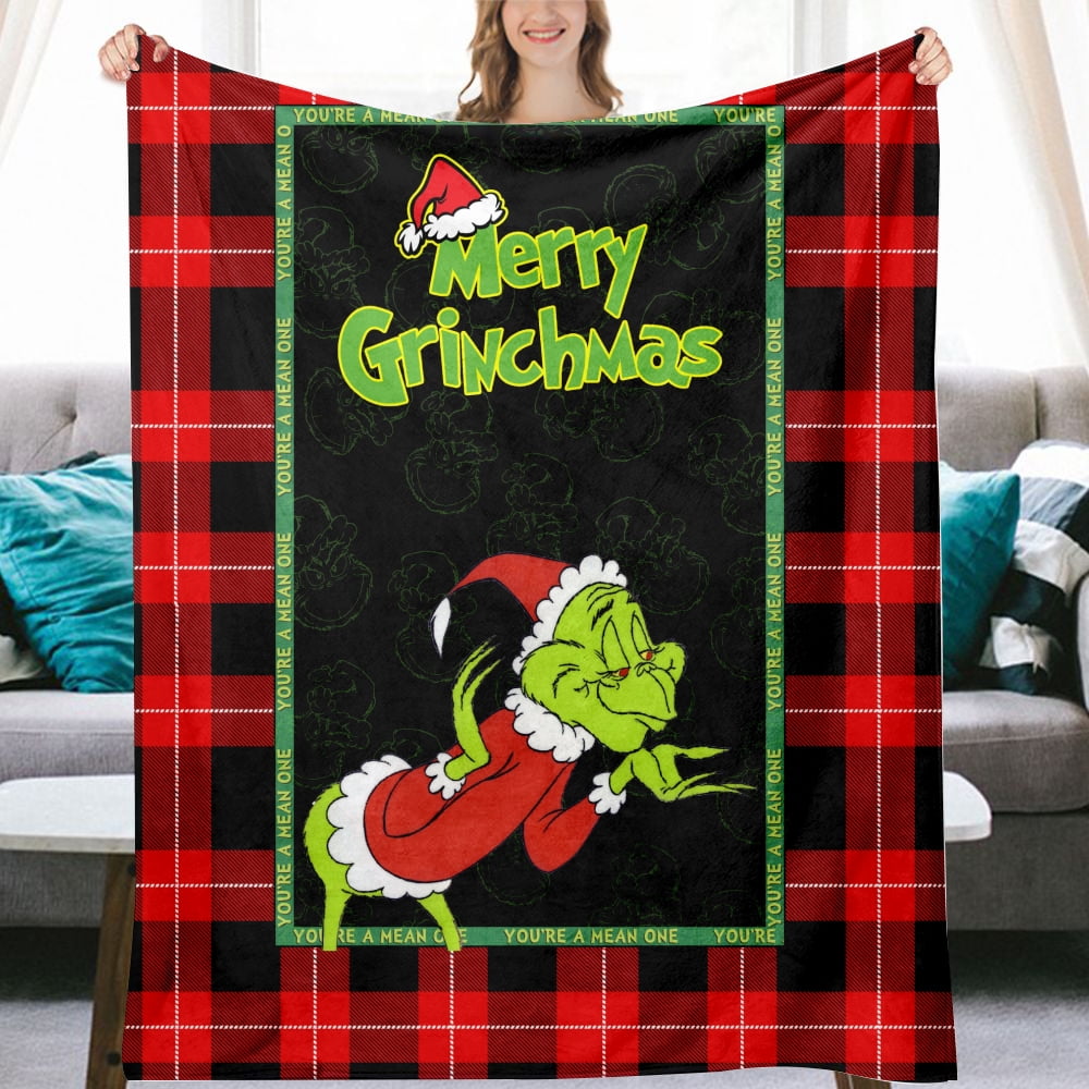 Grinch Christmas Throw Blanket for Couch Bed Car Office Soft Travel
