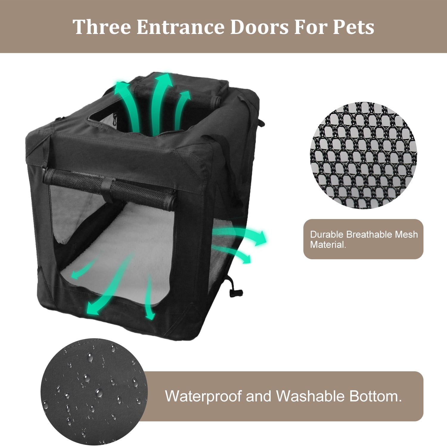 ZAKAPAWS Collapsible Soft Dog Crate, 30'' Portable 3 Door Dog Kennel, Travel Pet Crate Carrier for Indoor and Outdoor
