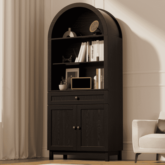 HARIPUL Arched Pantry Cabinet, 71" Kitchen Pantry Cabinet with Smooth Gliding Drawers and Adjustable Shelf, Wood Storage Cabinets Anti-Tipping, Modern Farmhouse for Living Room, Dining Room