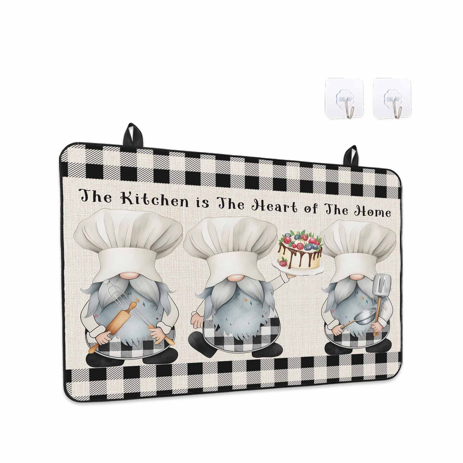 Chef Gnomes Stove Top Cover for Electric Stove, Heat-proof & Non Slip Glass Top Stove Cover Protector, Black Grey Plaid Cake Cook Dessert Burlap Kitchen Flat Cooktop Rubber Mat 24x21 Inches