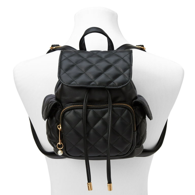 Quilted Mini Flap Backpack Black