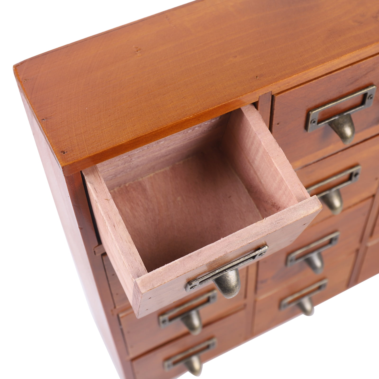 Loyalheartdy 16 Drawers Desk Drawer Organizer Retro Apothecary Medicine Cabinet Wooden Storage Box Label Holder 20x4x14In