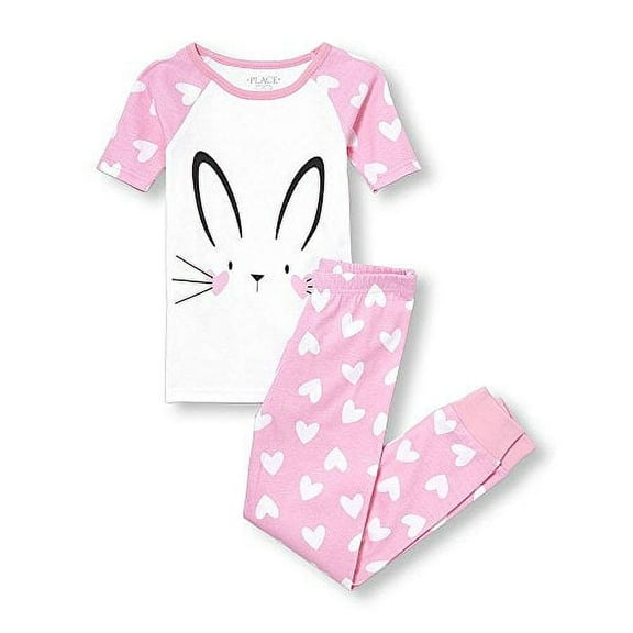 Place Girl's Pink Easter Bunny hearts Cotton Pajama Set (Size 5)