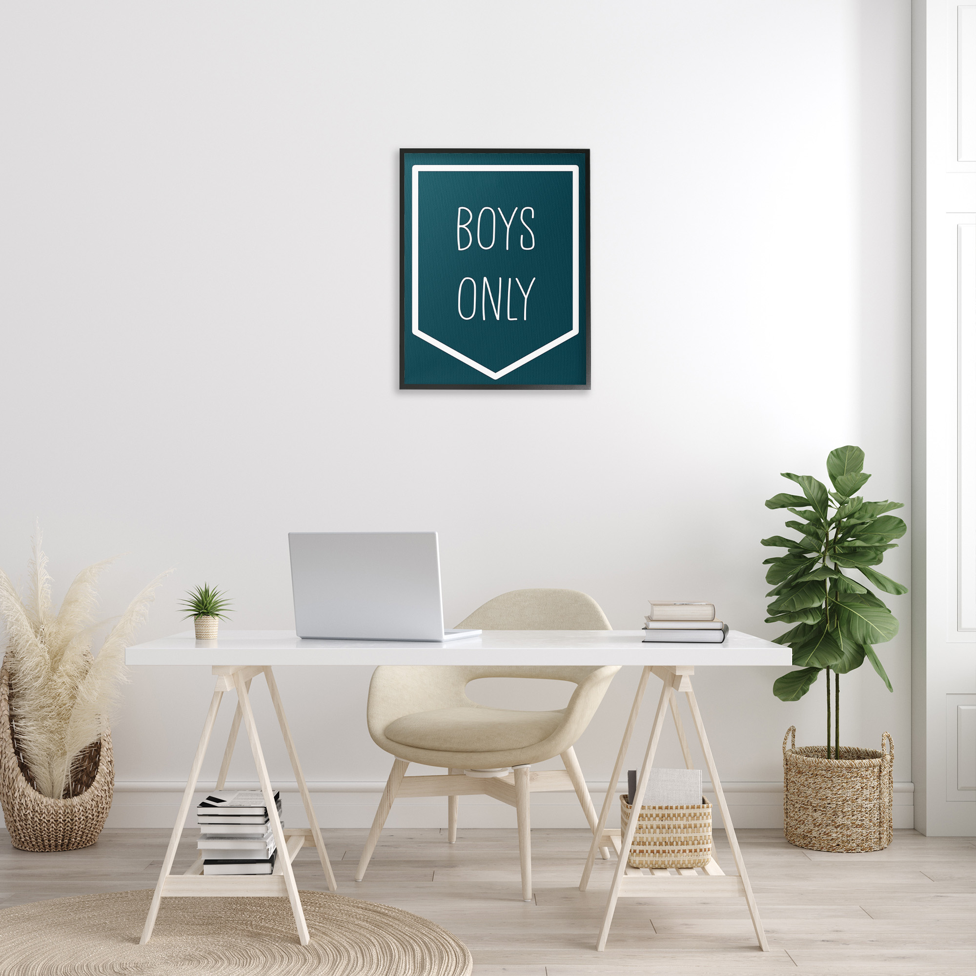 Stupell Industries Minimal Boys Only Typography Painting Black Framed Art Print Wall Art, 24 x 30